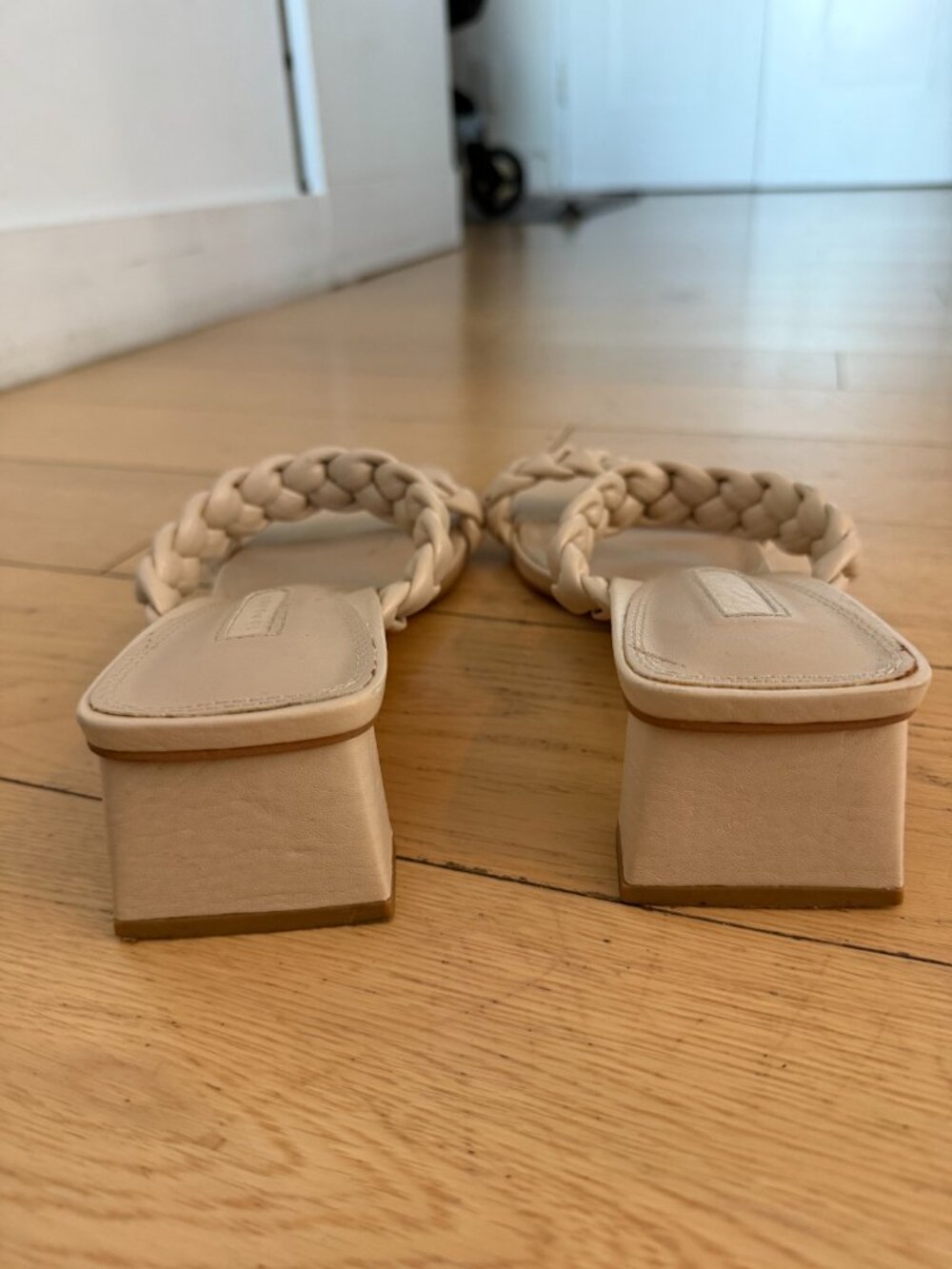 Topshop Braided Strap Heeled Sandals Cream Square Toe Size 39 - Picture 2 of 4